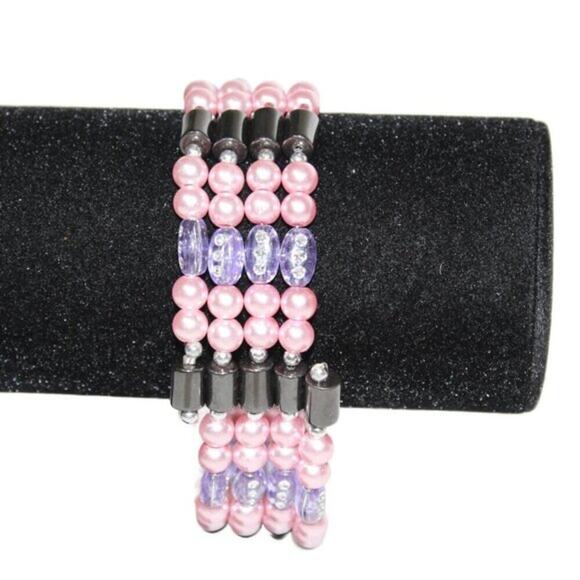 Hawaiian Volcanic Lava Magnetic Pink Purple Necklace / Bracelet - Picture 2 of 12